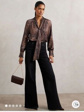 Naomi

Crocodile-Print Tie-Neck Blouse in Brown